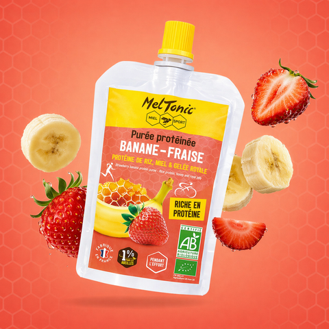 Purée protéinée bio Banane - Fraise, miel & gelée royale