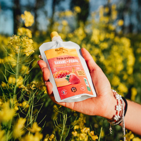 Purée protéinée bio Banane - Fraise, miel & gelée royale